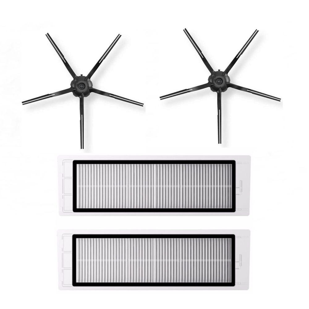 Roborock S6/S6 Pure Uyumlu 2li Hepa Filtre ve 2li Siyah Yan Fırça